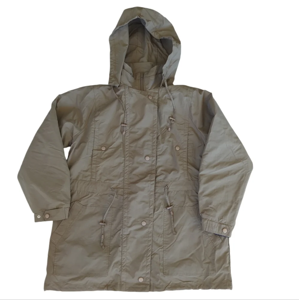 Woman Within Fleece Lined Hooded Jacket MEDIUM 14/16 Tan FLAW Discoloration
